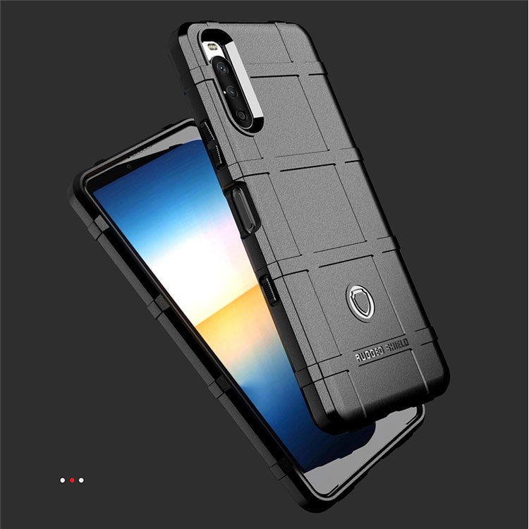 Shock-proof Rugged Square Grid Texture TPU Phone Cover Case for Sony Xperia 10 III 5G / Xperia 10 III Lite - Black