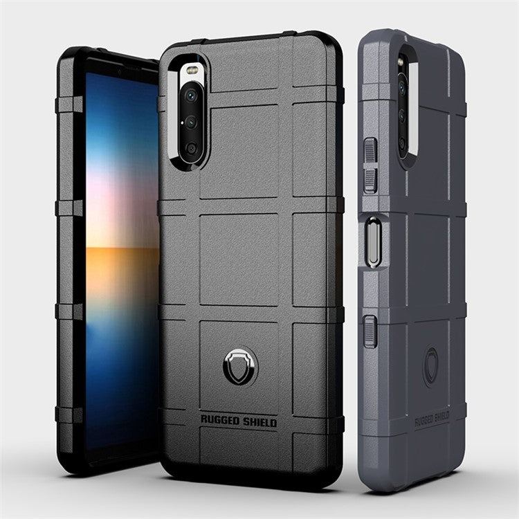 Shock-proof Rugged Square Grid Texture TPU Phone Cover Case for Sony Xperia 10 III 5G / Xperia 10 III Lite - Black