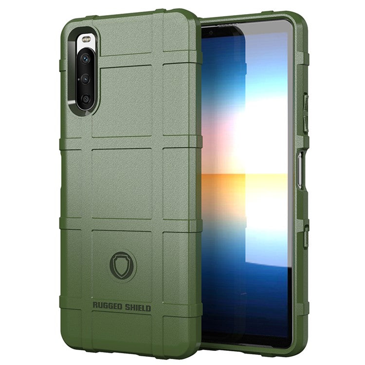 Shock-proof Rugged Square Grid Texture TPU Phone Cover Case for Sony Xperia 10 III 5G / Xperia 10 III Lite - Green