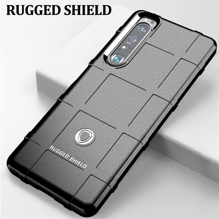 Shock-proof Rugged Square Grid Texture TPU Phone Cover Case for Sony Xperia 1 III 5G - Black