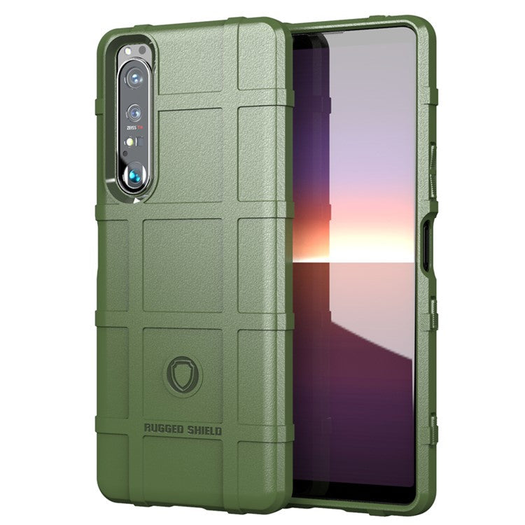 Shock-proof Rugged Square Grid Texture TPU Phone Cover Case for Sony Xperia 1 III 5G - Green
