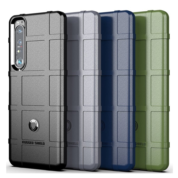 Shock-proof Rugged Square Grid Texture TPU Phone Cover Case for Sony Xperia 1 III 5G - Green
