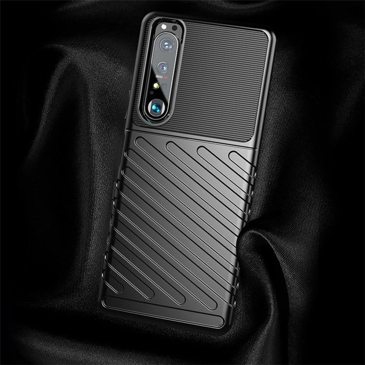 Thunder Series Twill Texture TPU Phone Case for Sony Xperia 1 III 5G - Black
