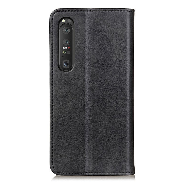 Automatic Suction Design Split Leather Wallet Phone Cover for Sony Xperia 1 III 5G Stand Shell - Black