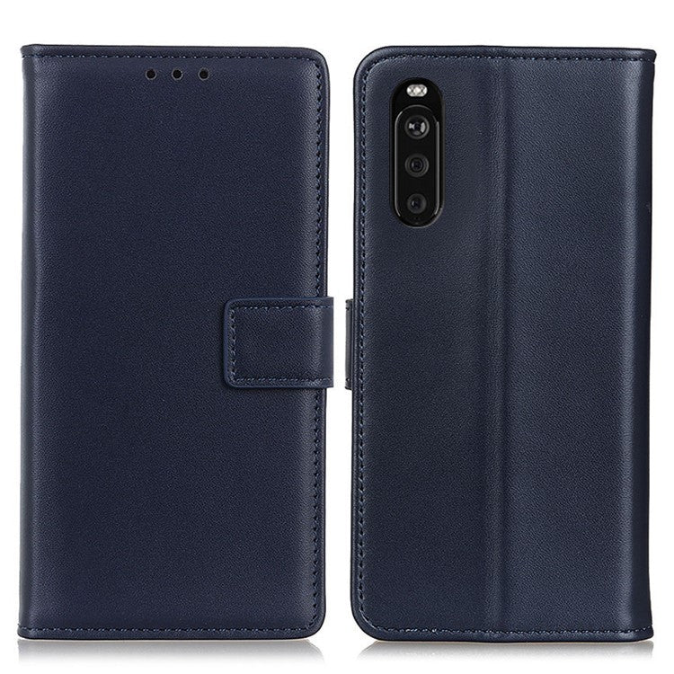 Wallet Stand Design Magnetic Clasp Leather Shell Case for Sony Xperia 10 III 5G - Blue
