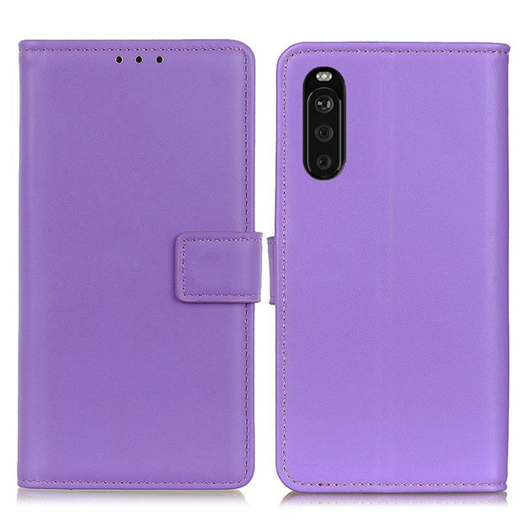 Wallet Stand Design Magnetic Clasp Leather Shell Case for Sony Xperia 10 III 5G - Purple