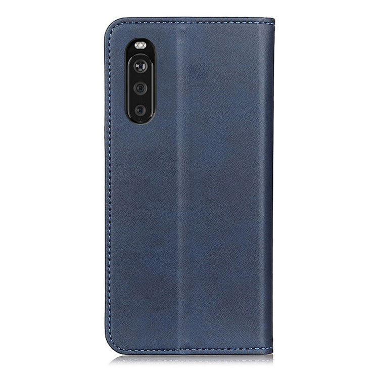Split Leather Wallet Phone Cover for Sony Xperia 10 III 5G Auto-absorbed Design Stand Smartphone Shell - Blue