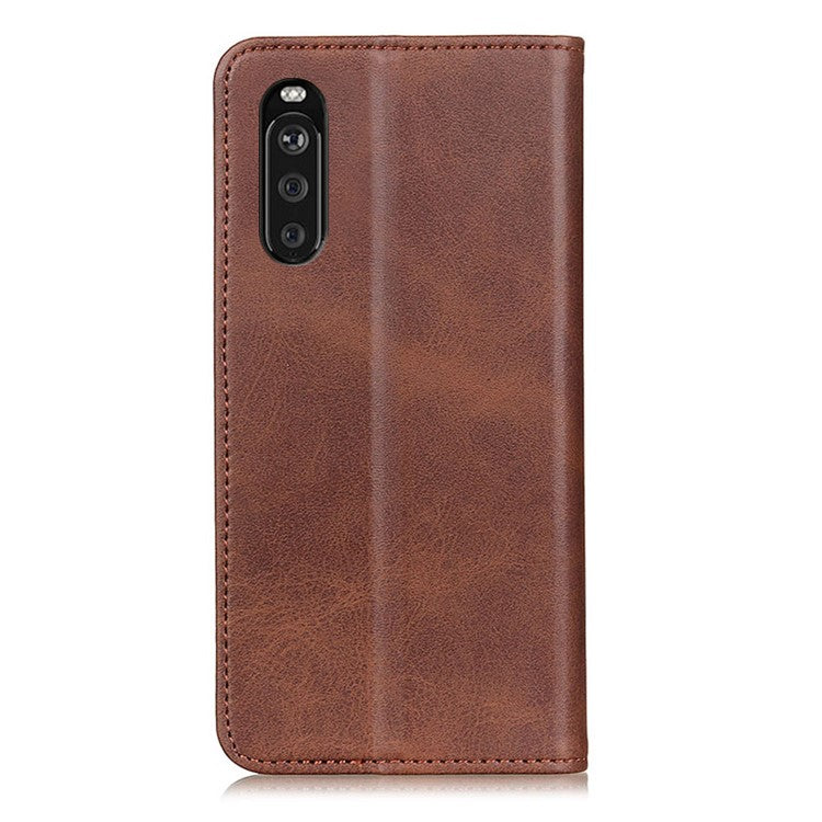 Split Leather Wallet Phone Cover for Sony Xperia 10 III 5G Auto-absorbed Design Stand Smartphone Shell - Coffee