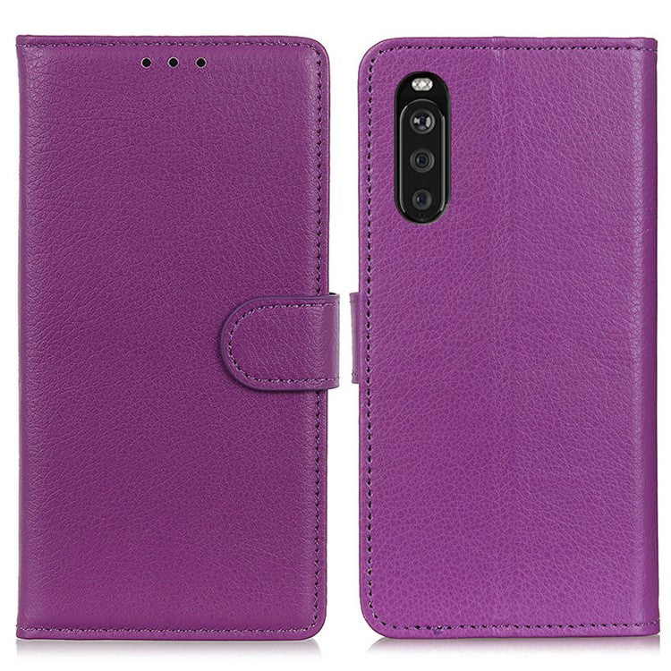 Classic Style Litchi Texture PU Leather Wallet Case Stand Cover for Sony Xperia 10 III 5G - Purple