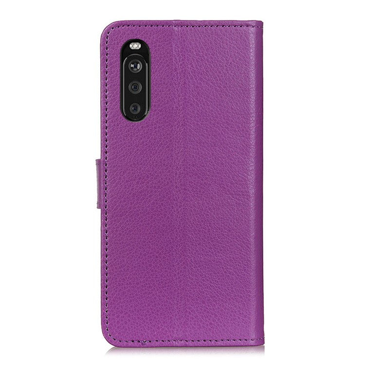 Classic Style Litchi Texture PU Leather Wallet Case Stand Cover for Sony Xperia 10 III 5G - Purple