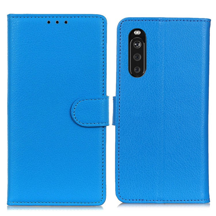 Classic Style Litchi Texture PU Leather Wallet Case Stand Cover for Sony Xperia 10 III 5G - Blue