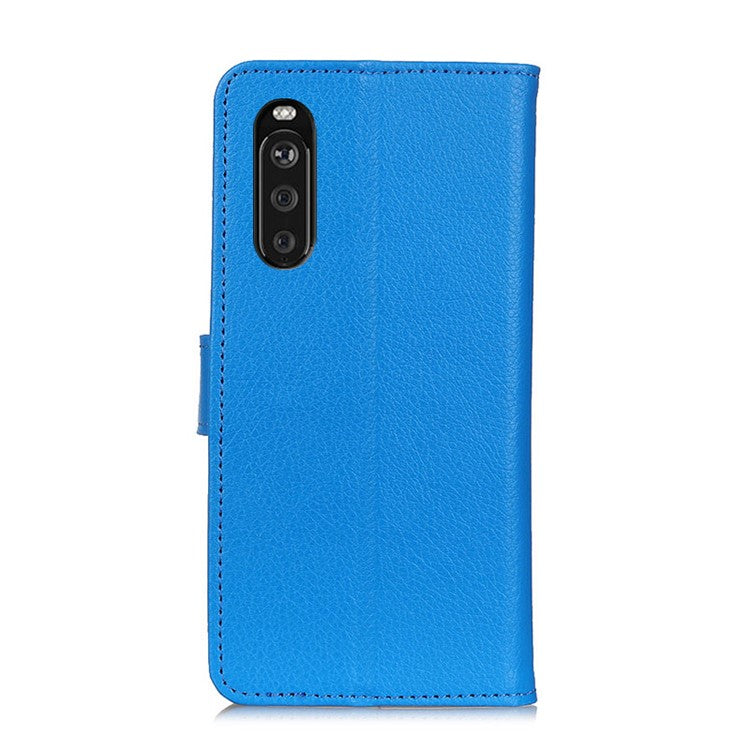 Classic Style Litchi Texture PU Leather Wallet Case Stand Cover for Sony Xperia 10 III 5G - Blue