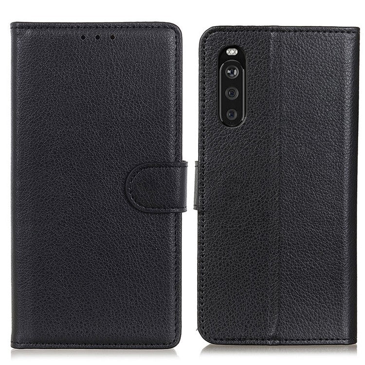 Classic Style Litchi Texture PU Leather Wallet Case Stand Cover for Sony Xperia 10 III 5G - Black