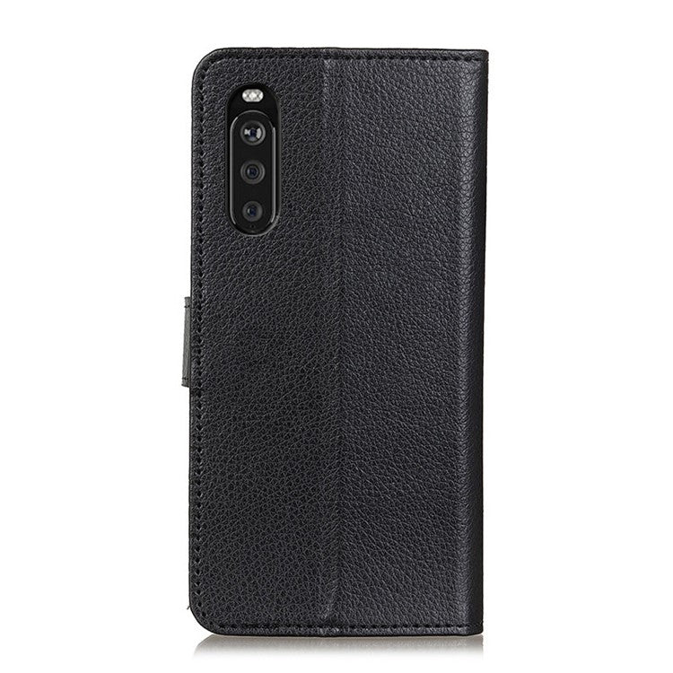 Classic Style Litchi Texture PU Leather Wallet Case Stand Cover for Sony Xperia 10 III 5G - Black