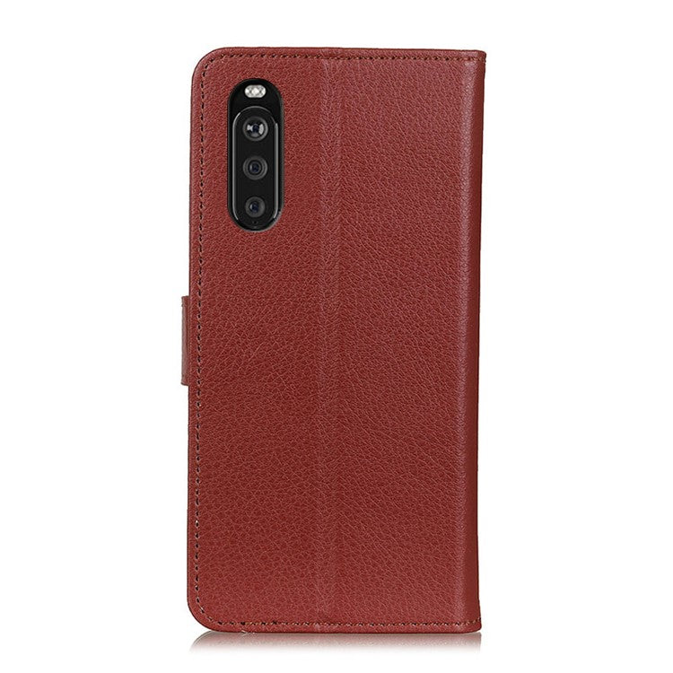 Classic Style Litchi Texture PU Leather Wallet Case Stand Cover for Sony Xperia 10 III 5G - Brown