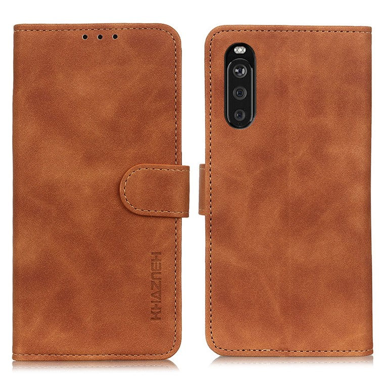 KHAZNEH Wallet Design Retro Texture Style PU Leather Case for Sony Xperia 10 III 5G / Xperia 10 III Lite - Brown