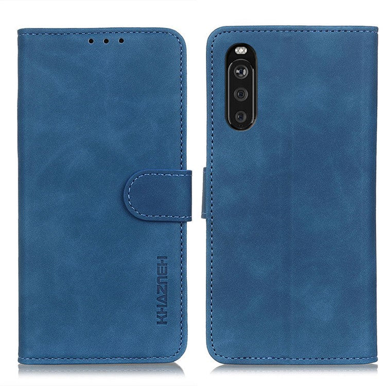 KHAZNEH Wallet Design Retro Texture Style PU Leather Case for Sony Xperia 10 III 5G / Xperia 10 III Lite - Blue