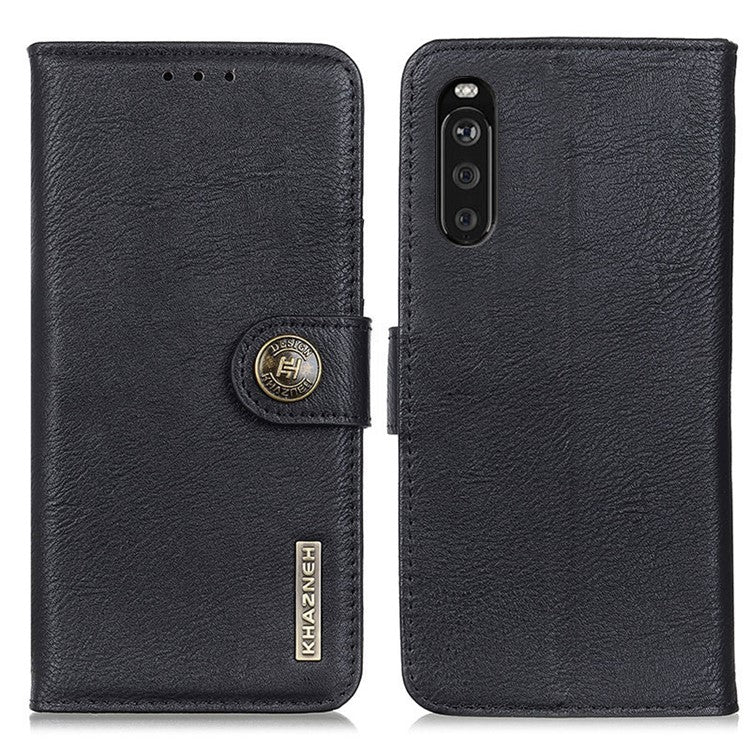 KHAZNEH Magnetic Buckle Phone Wallet Shell PU Leather Stand Case for Sony Xperia 10 III 5G - Black