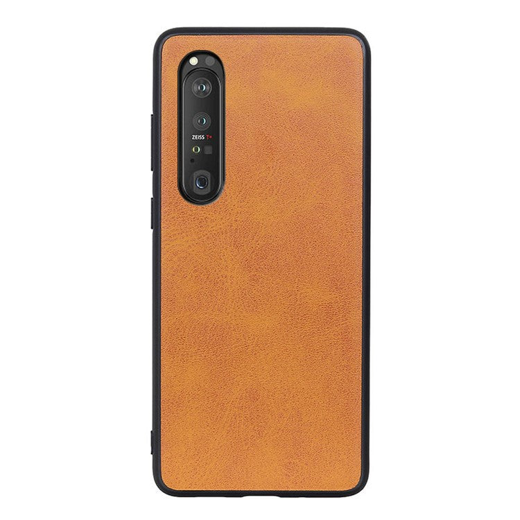 Full Protection Bi-color Leather Coated TPU + PC Phone Case for Sony Xperia 1 III 5G - Brown