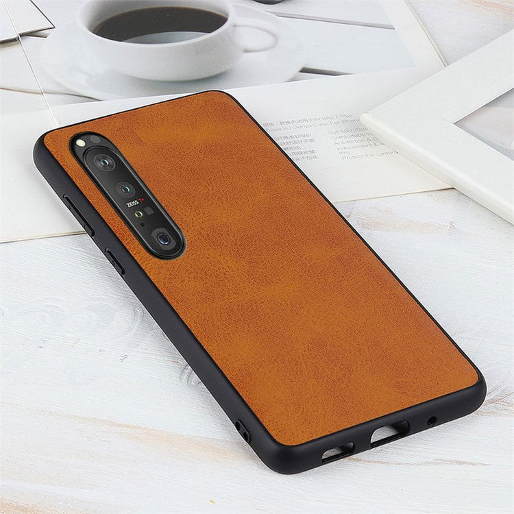 Full Protection Bi-color Leather Coated TPU + PC Phone Case for Sony Xperia 1 III 5G - Brown