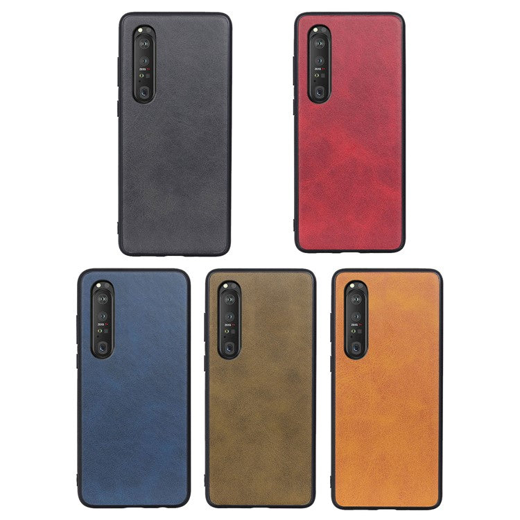 Full Protection Bi-color Leather Coated TPU + PC Phone Case for Sony Xperia 1 III 5G - Brown