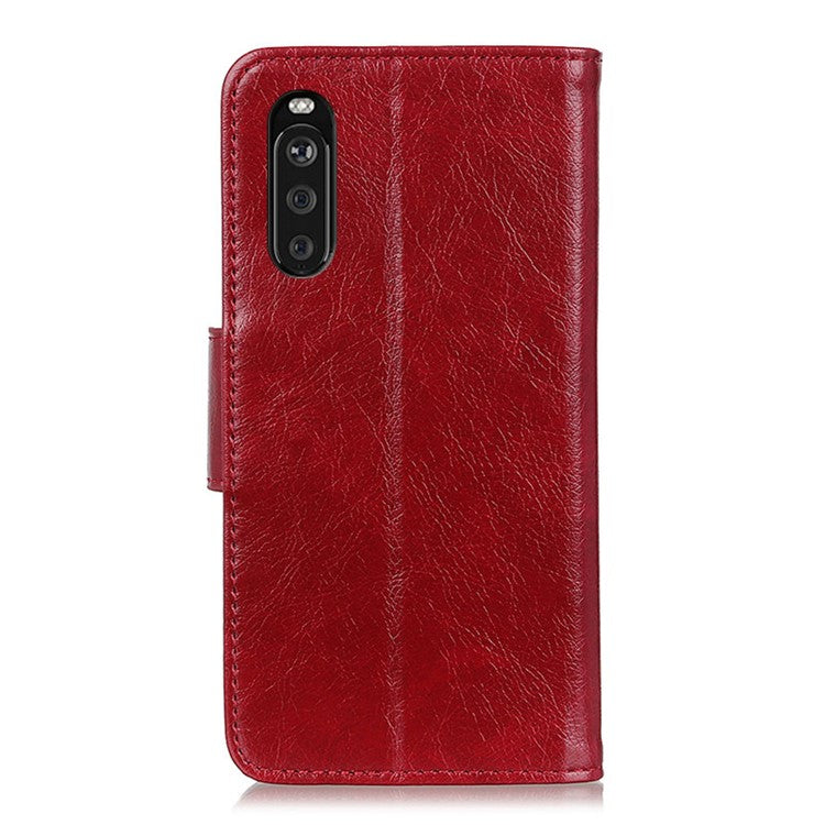 Nappa Texture Split Leather Wallet Stand Case for Sony Xperia 10 III 5G - Red