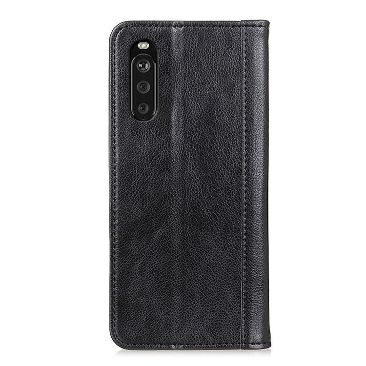 Auto-absorbed Litchi Texture Split Leather Wallet Shell Case Cover for Sony Xperia 10 III 5G - Black