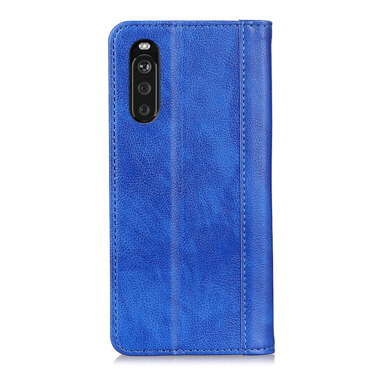 Auto-absorbed Litchi Texture Split Leather Wallet Shell Case Cover for Sony Xperia 10 III 5G - Blue