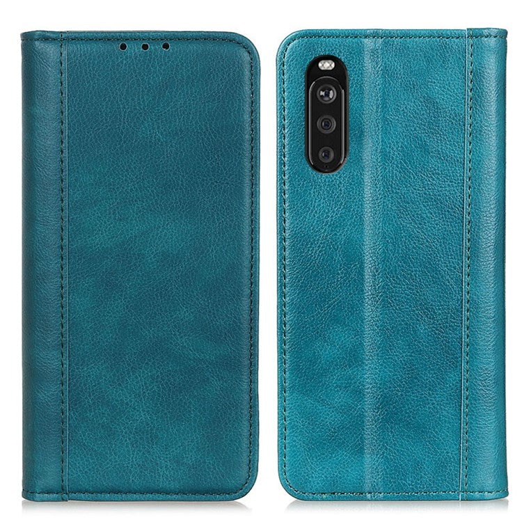 Auto-absorbed Litchi Texture Split Leather Wallet Shell Case Cover for Sony Xperia 10 III 5G - Green