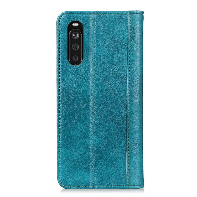 Auto-absorbed Litchi Texture Split Leather Wallet Shell Case Cover for Sony Xperia 10 III 5G - Green