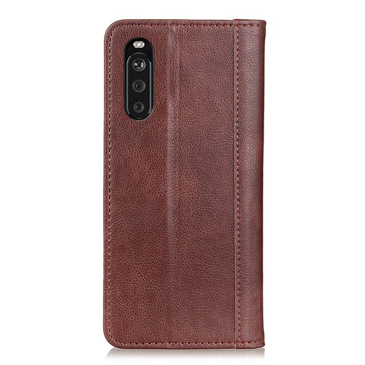 Auto-absorbed Litchi Texture Split Leather Wallet Shell Case Cover for Sony Xperia 10 III 5G - Brown