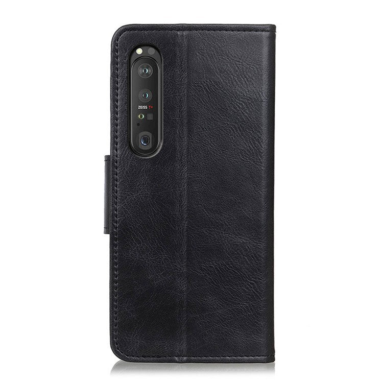 Folio Flip Crazy Horse Texture Wallet Design PU Leather Stand Protector Cover for Sony Xperia 1 III 5G - Black