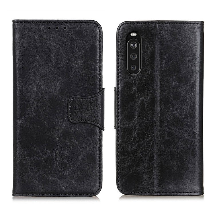 Crazy Horse Texture Wallet Design Split Leather Stand Shell with for Sony Xperia 10 III 5G - Black