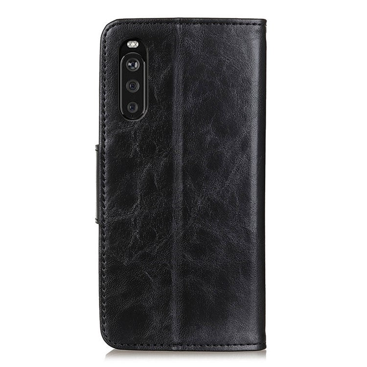 Crazy Horse Texture Wallet Design Split Leather Stand Shell with for Sony Xperia 10 III 5G - Black