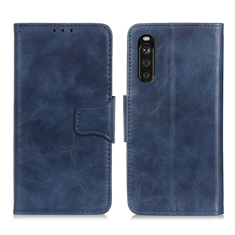 Crazy Horse Texture Wallet Design Split Leather Stand Shell with for Sony Xperia 10 III 5G - Blue