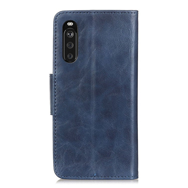 Crazy Horse Texture Wallet Design Split Leather Stand Shell with for Sony Xperia 10 III 5G - Blue