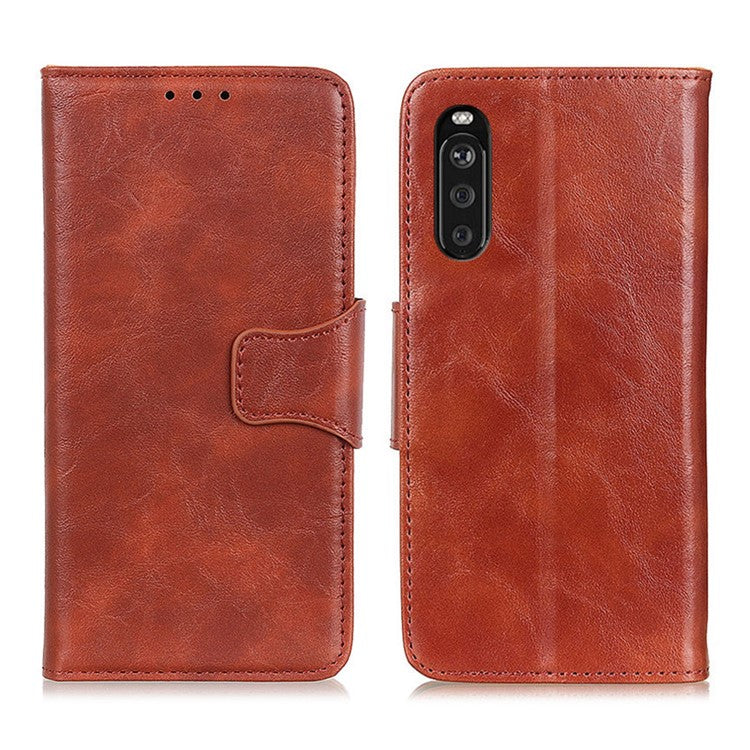 Crazy Horse Texture Wallet Design Split Leather Stand Shell with for Sony Xperia 10 III 5G - Brown