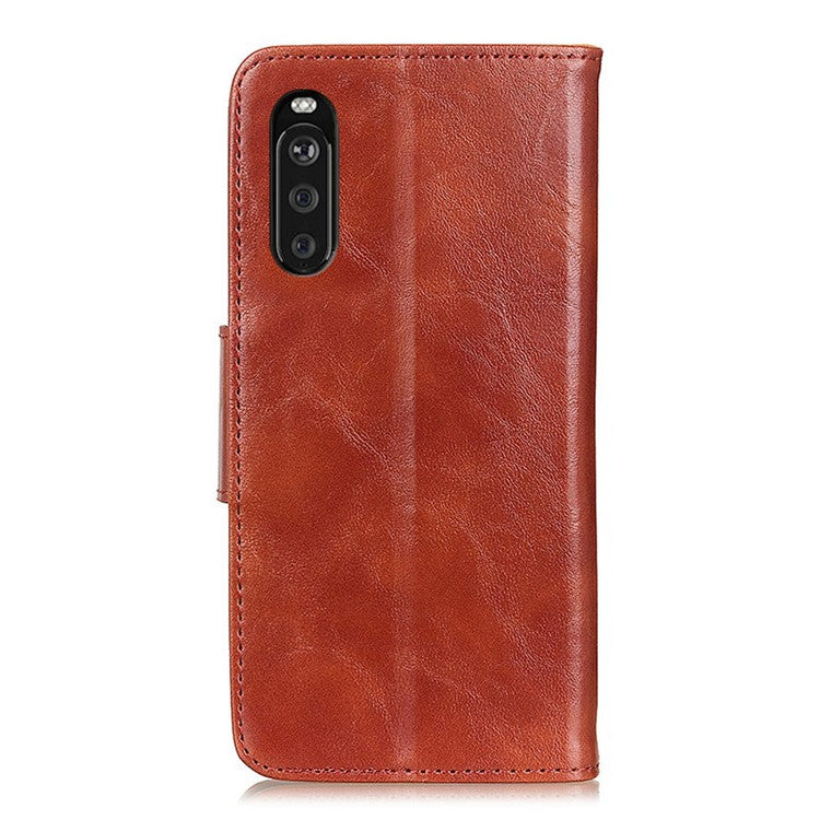 Crazy Horse Texture Wallet Design Split Leather Stand Shell with for Sony Xperia 10 III 5G - Brown