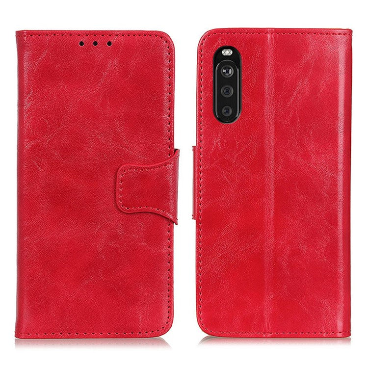 Crazy Horse Texture Wallet Design Split Leather Stand Shell with for Sony Xperia 10 III 5G - Red