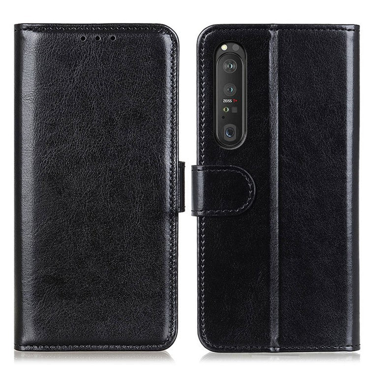 Crazy Horse ID&Credit Card Pockets Wallet Leather Case for Sony Xperia 1 III 5G Phone Protective Cover - Black