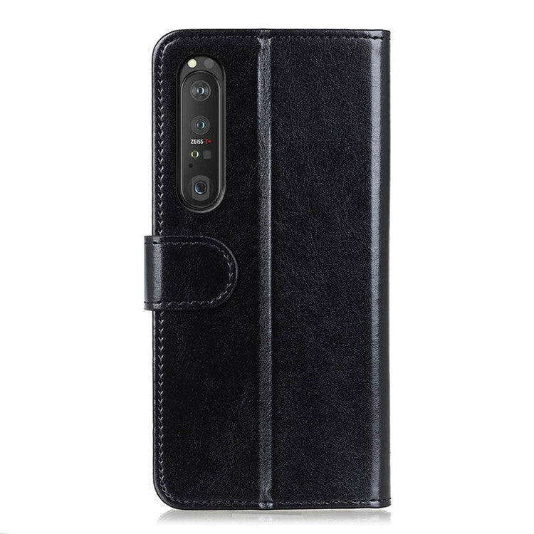 Crazy Horse ID&Credit Card Pockets Wallet Leather Case for Sony Xperia 1 III 5G Phone Protective Cover - Black