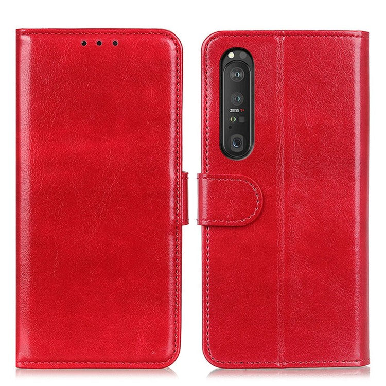 Crazy Horse ID&Credit Card Pockets Wallet Leather Case for Sony Xperia 1 III 5G Phone Protective Cover - Red