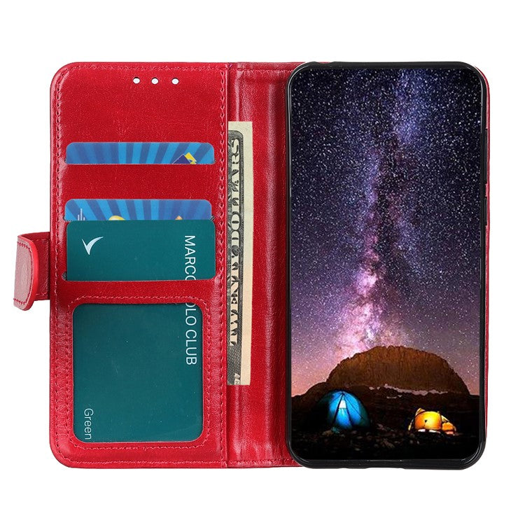 Crazy Horse ID&Credit Card Pockets Wallet Leather Case for Sony Xperia 1 III 5G Phone Protective Cover - Red
