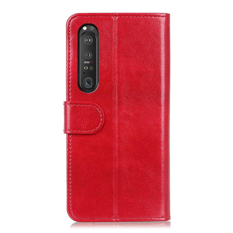 Crazy Horse ID&Credit Card Pockets Wallet Leather Case for Sony Xperia 1 III 5G Phone Protective Cover - Red