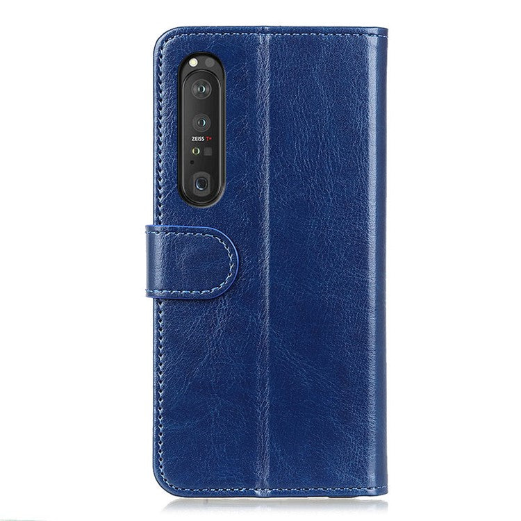 Crazy Horse ID&Credit Card Pockets Wallet Leather Case for Sony Xperia 1 III 5G Phone Protective Cover - Blue
