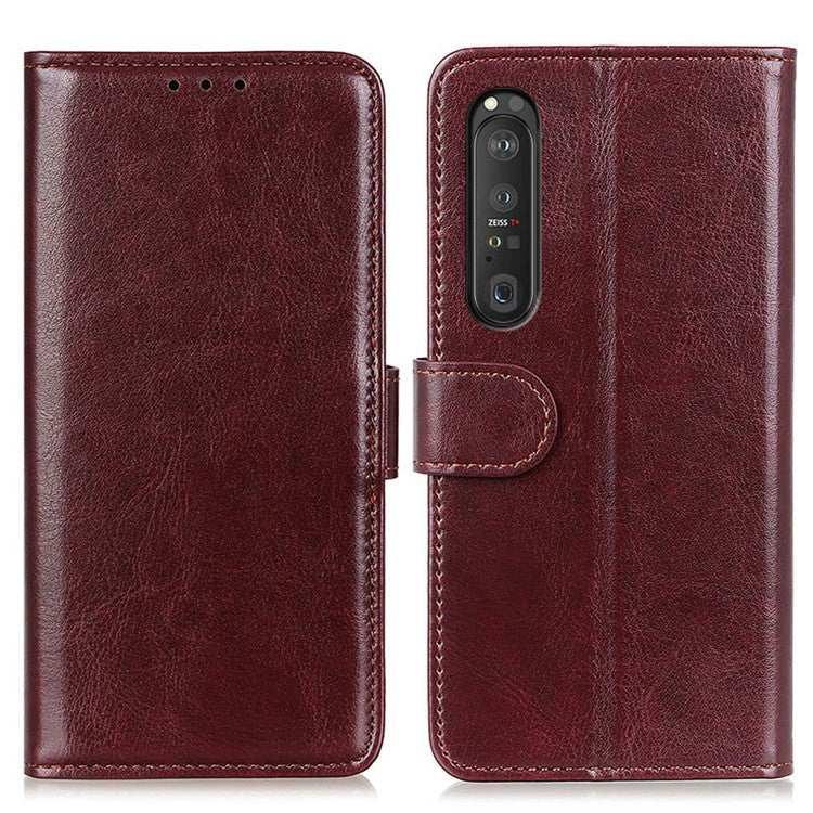 Crazy Horse ID&Credit Card Pockets Wallet Leather Case for Sony Xperia 1 III 5G Phone Protective Cover - Brown