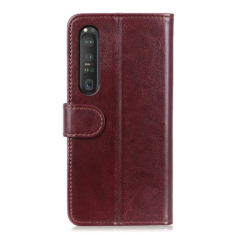 Crazy Horse ID&Credit Card Pockets Wallet Leather Case for Sony Xperia 1 III 5G Phone Protective Cover - Brown