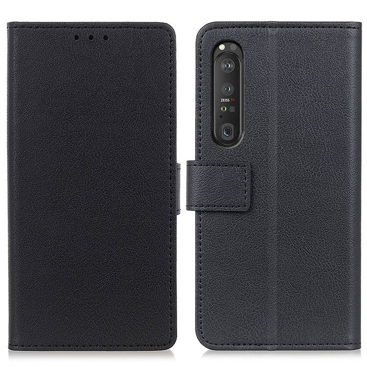 Wallet Stand Protective Leather Mobile Phone Case for Sony Xperia 1 III 5G - Black