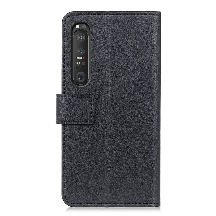 Wallet Stand Protective Leather Mobile Phone Case for Sony Xperia 1 III 5G - Black