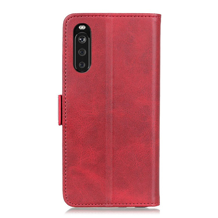 Magnetic Double Clasp Leather Wallet Case Cover for Sony Xperia 10 III 5G - Red